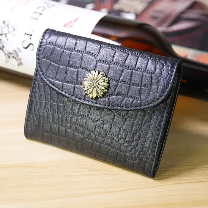Portefeuille court en cuir véritable pour femme