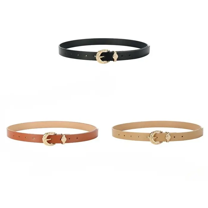Ceinture pour femme haut de gamme à la mode avec boucle dorée gravée