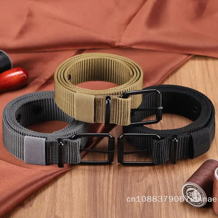 Ceinture en cuir à boucle ardillon en toile poreuse pour homme