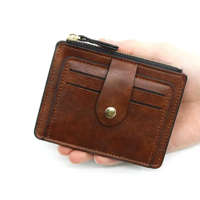 Portefeuille en cuir mince avec poche à monnaie pour hommes et femmes