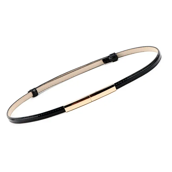 Ceinture élastique réglable en cuir pour femmes, ceinture mince pour dames, boucle dorée, noir, blan