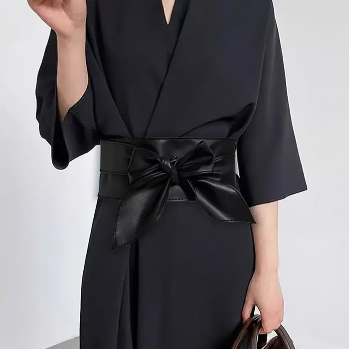 Ceinture double largeur pour femme douce et polyvalente avec papillon - rubans à nœud, extra - longue et cravate - capable