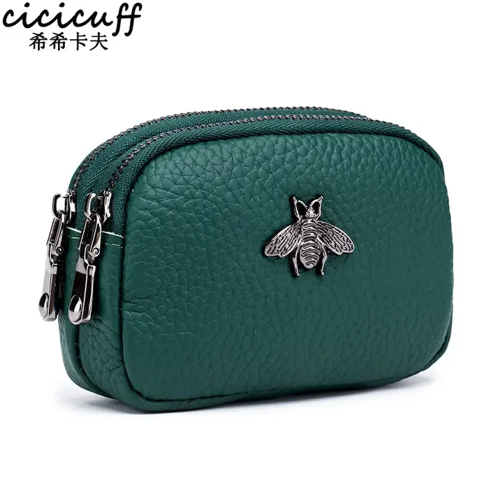 CICICUFF femmes porte-monnaie en cuir véritable femme Double fermeture éclair organisateur de voyage Mini pochette