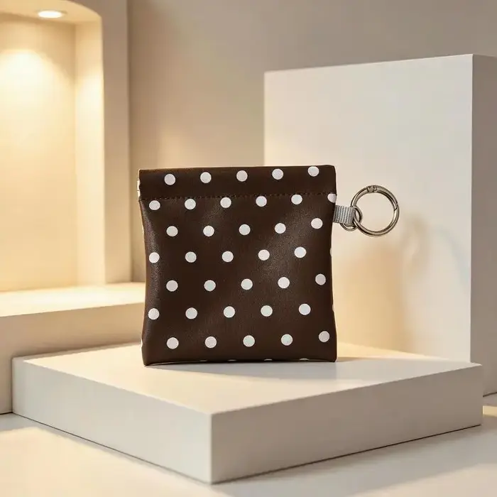 Porte-monnaie en cuir PU à pois, fin et portable, avec porte-clés intégré, pour ranger les pièces de