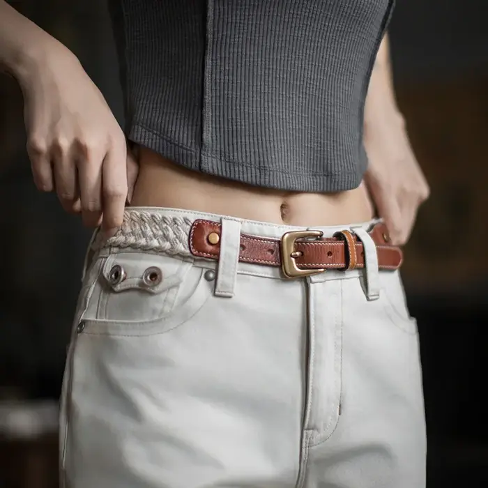 Maden Ceinture en cuir tissé pour femme Ceinture en cuir de vache véritable tanné végétal Ceinture B