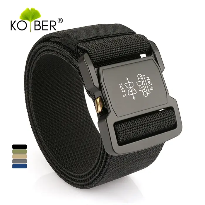 KOLBER 5cm Ceinture élastique hommes alliage d’aluminium boucle à dégagement rapide tactique en plein air