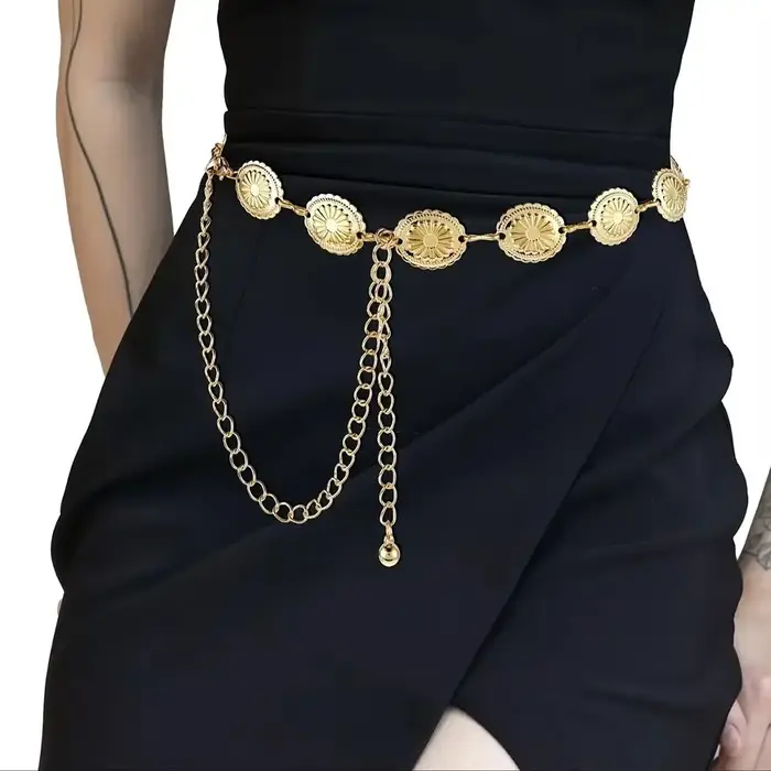 Chaîne de taille en métal doré et argenté, ceinture réglable, ceinture bohème