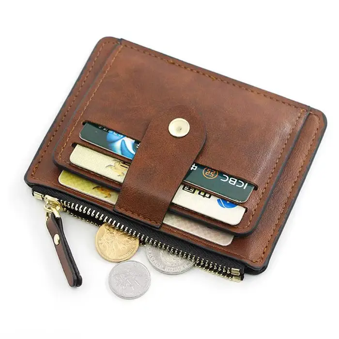 Portefeuille en cuir mince avec poche à monnaie pour hommes et femmes