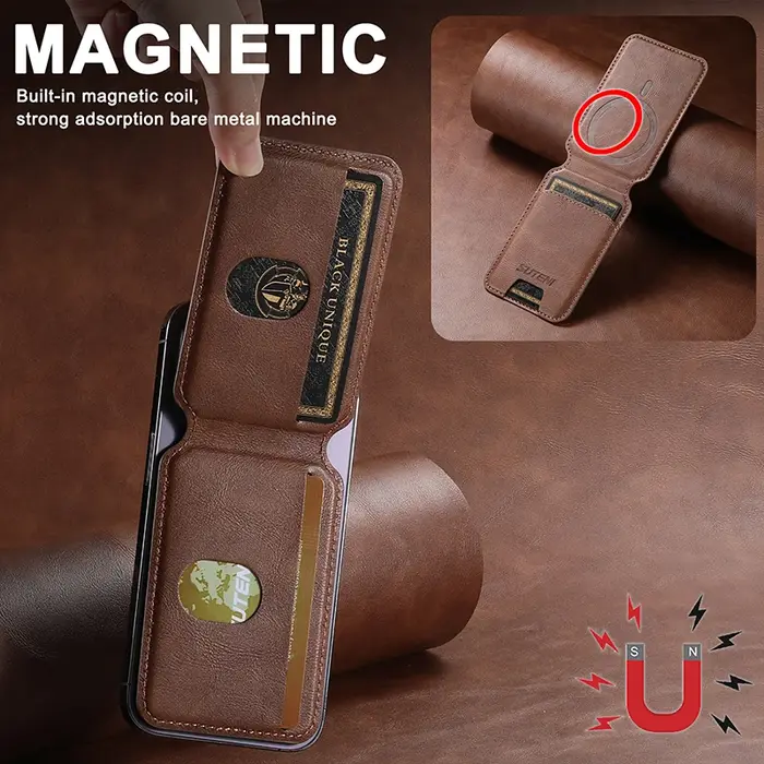 Étui Portefeuille Magnétique en Cuir pour Téléphone Portable Compatible MagSafe pour iPhone 17 16 13 14 15 Pro Max 16 Plus