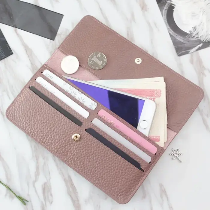Portefeuille long en cuir véritable pour femme