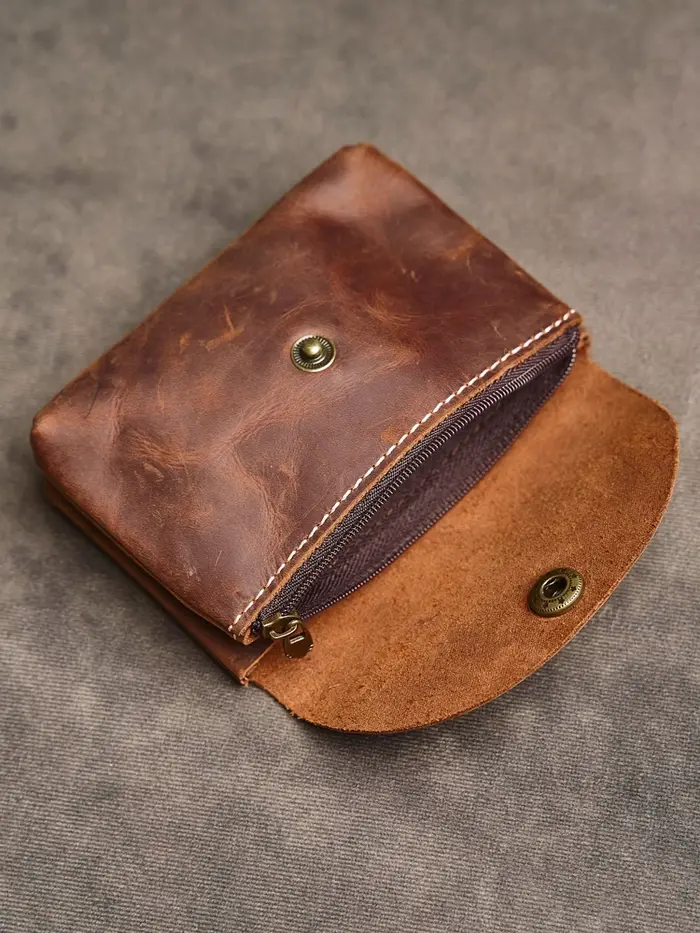 Portefeuille en cuir véritable à double fermeture éclair pour hommes et femmes