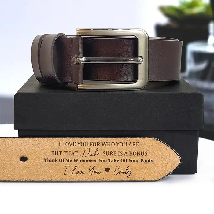 Ceinture en cuir de vachette gravée personnalisée pour hommes
