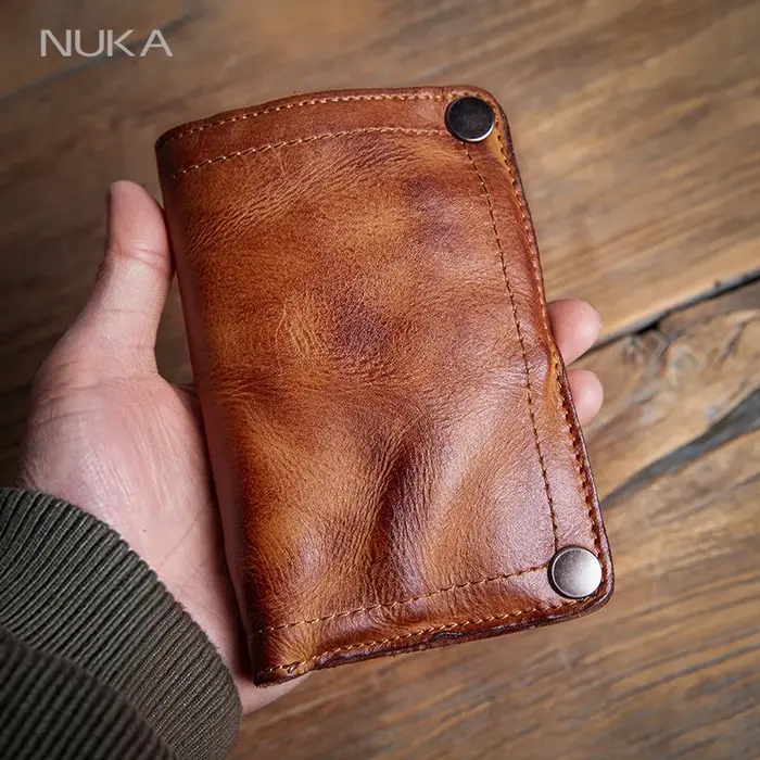 GURO haute qualité hommes portefeuille en cuir véritable Vintage à deux volets pince à billets porte-carte de crédit Design de luxe avec fermeture éclair poche à monnaie