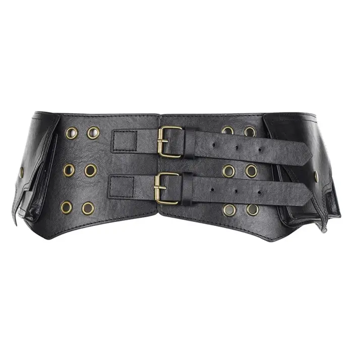 Ceinture large Y2K en cuir PU pour femme, style western chic avec œillets et poches