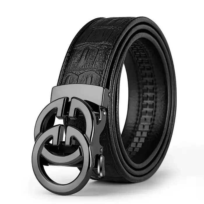 Ceinture en cuir véritable pour hommes, alliage métallique, structure automatique, marque de luxe, d