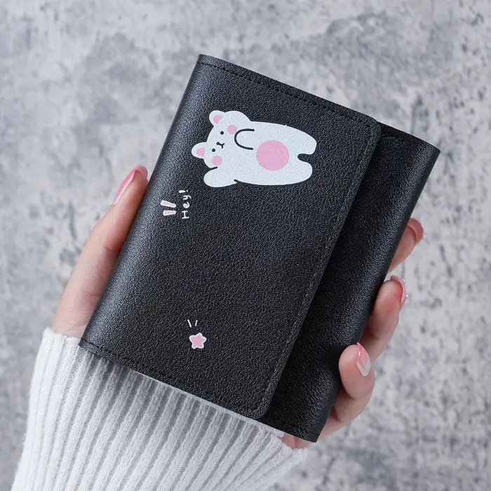 Portefeuille court mignon pour femme 2024 avec fermoir, porte-cartes d'identité et bancaires, pour étudiante, sac à monnaie, portefeuille pour femme, sac à motif de dessin animé rose