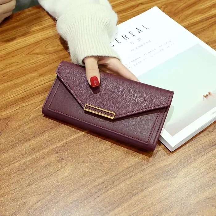 Portefeuille à loquet en cuir pour femme, sac à main long design, pochette pour téléphone, portefeui