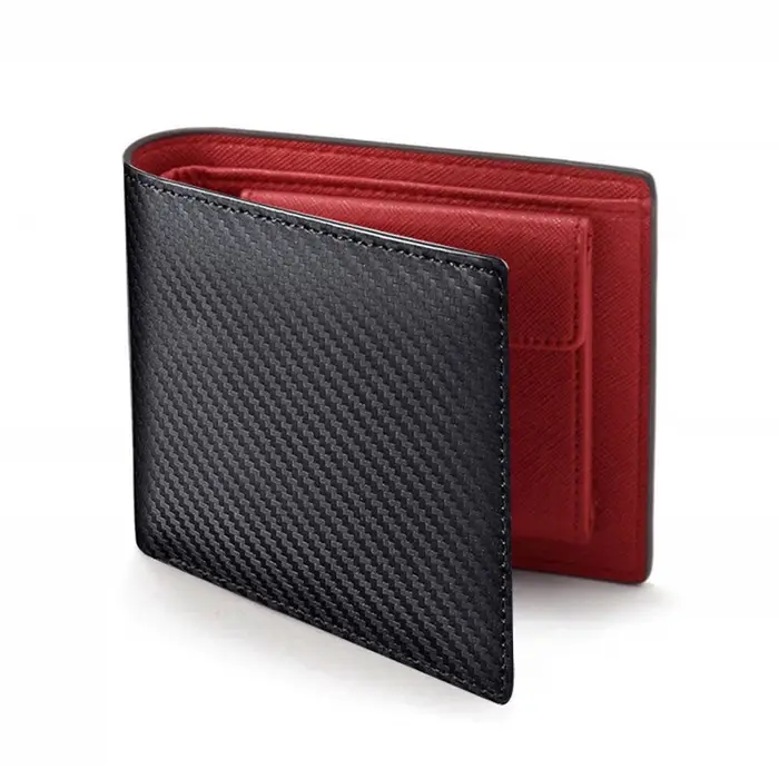 Portefeuille en cuir PU en fibre de carbone pour hommes et femmes