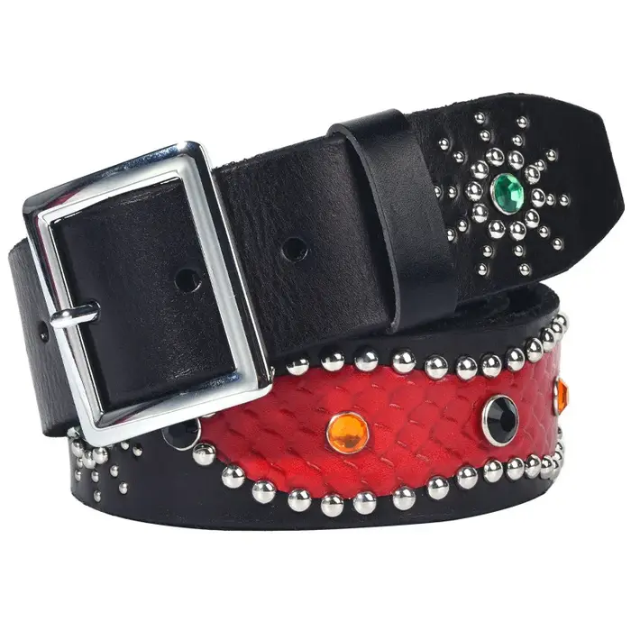 Ceinture en cuir orange avec strass pour femme, marque de luxe, style western, cowgirl, bling, Y2K, 