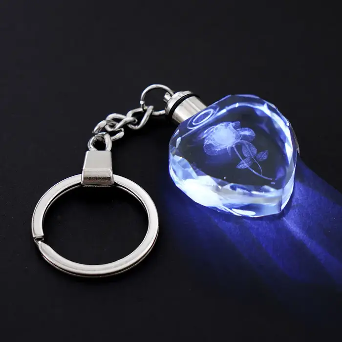 Mode coloré fée Rose fleur motif amour forme cristal strass lumière LED porte-clés amant