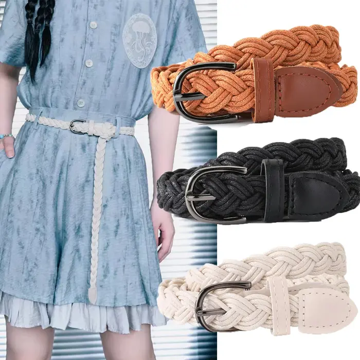 Ceinture fine tressée rétro vintage pour femme