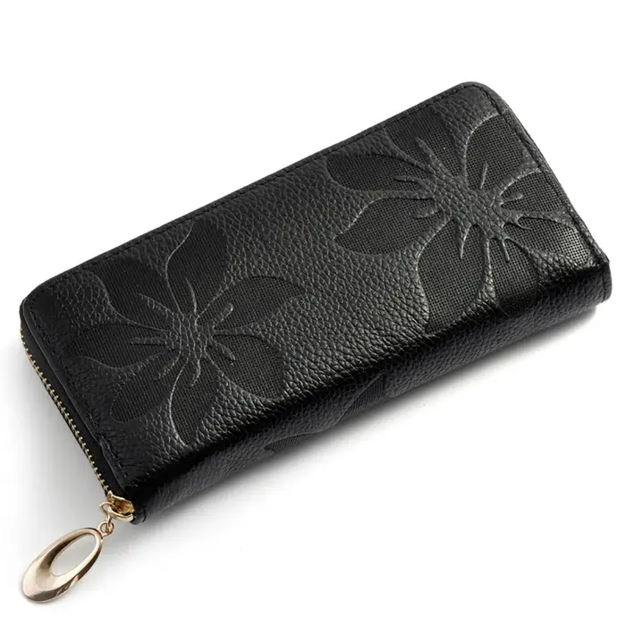 Portefeuille long en cuir véritable pour femme