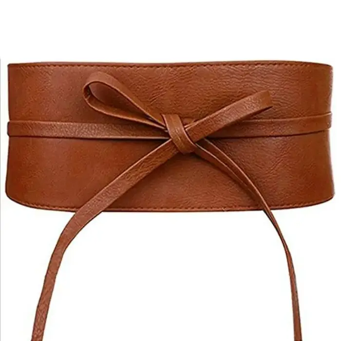 Ceinture Boho en Faux cuir pour femmes, avec nœud papillon, Style Obi, ceinture cintrée, noire, marr