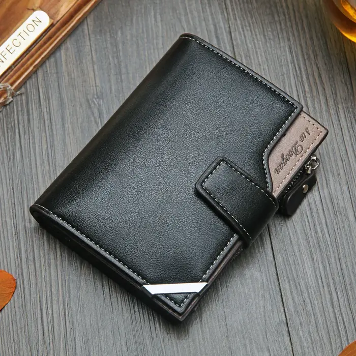 Aliwood-Portefeuille en cuir à moraillon court pour homme