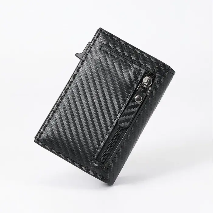 Portefeuille pour homme avec fermeture éclair, porte-monnaie, porte-cartes de crédit métallique à ou