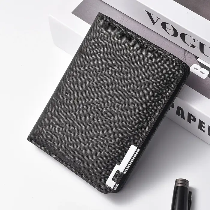 Petit portefeuille mince de style business en simili cuir noir – Plusieurs emplacements pour cartes