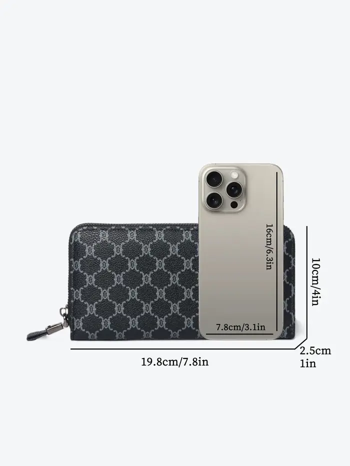  Portefeuille Long à fermeture éclair pour hommes avec motif géométrique