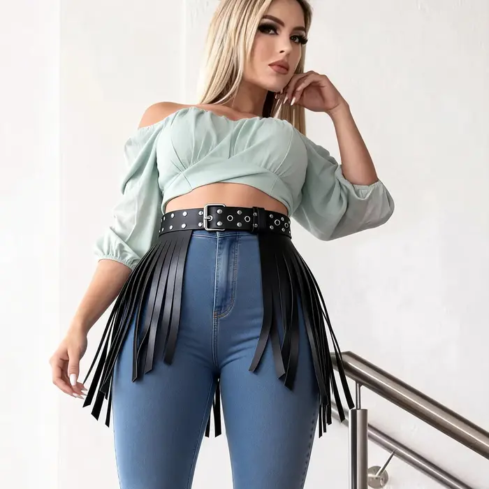 Ceinture en cuir à franges pour femmes