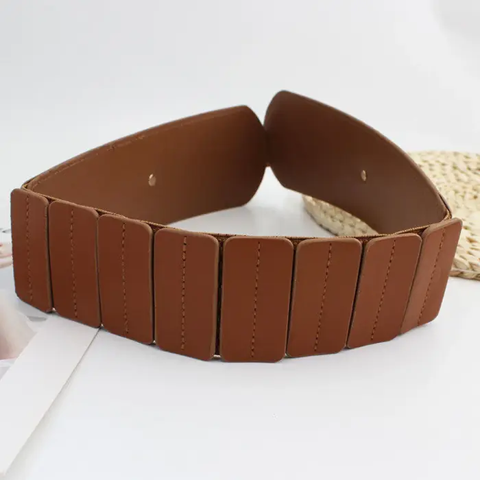 Ceinture large en PU pour femme, ceinture élastique avec boucle décorative pour un style rétro