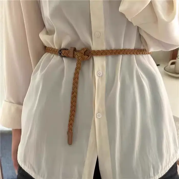 Ceinture fine tressée rétro vintage pour femme