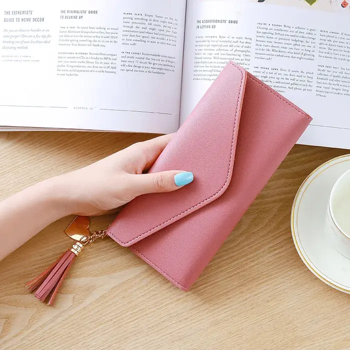 Portefeuille long élégant pour femme en cuir PU souple avec fermeture éclair simple – Noir
