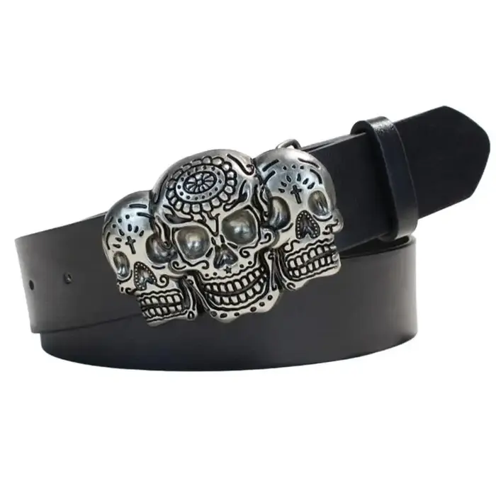 Ceinture vêtements occidentaux 39BB pour hommes femmes, ceinture taille avec Plaque crâne foncé avec réglage