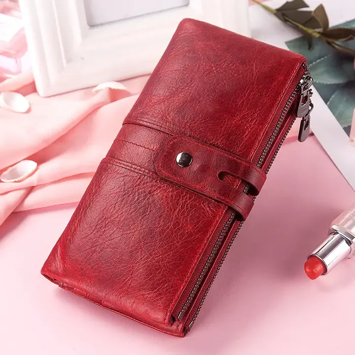 KAVIS – portefeuille Long en cuir véritable pour femmes