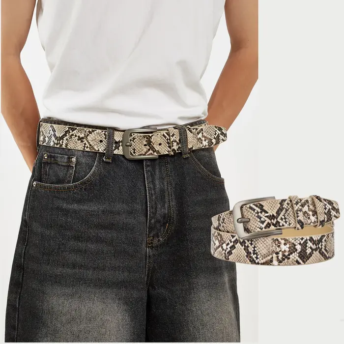 Ceinture décontractée de style occidental imprimé serpent pour hommes
