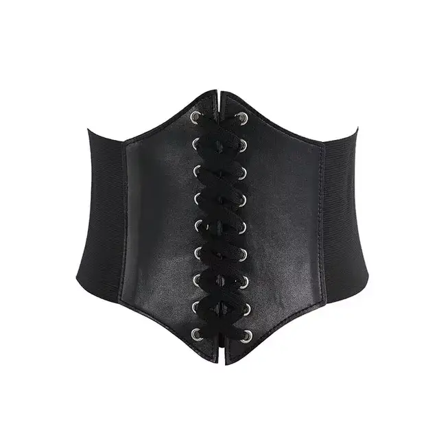 Ceinture Corset Femme Gothique en Cuir PU, Ceinture Corset Amincissante à Lacets, Ceinture Large Vin