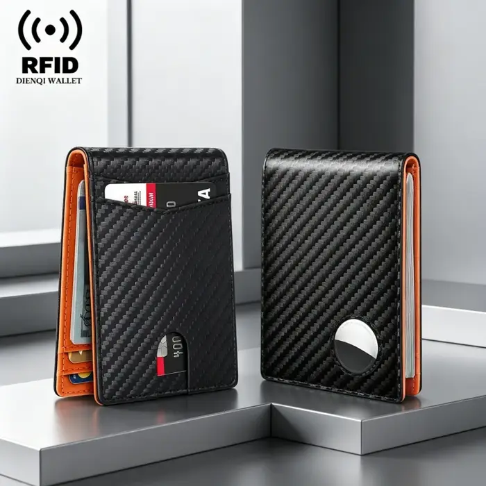 Portefeuille en fibre de carbone pour homme et femme, compatible AirTag, anti-RFID, porte-cartes bancaires et de crédit, pochette à monnaie, portefeuilles intelligents de luxe pour traceur AirTag