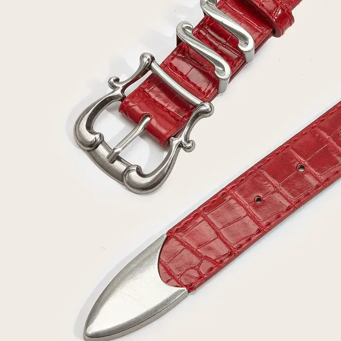 Ceinture rouge de luxe haut de gamme à motif crocodile pour femmes