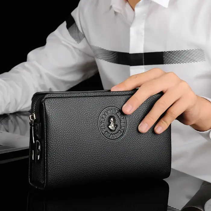 Portefeuille long pour homme ultra-fin pliable en toile style rétro grande capacité avec pince à billets en lin