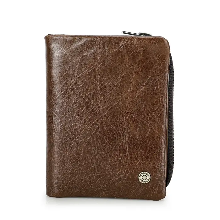 CONTATC'S-Portefeuille court en cuir véritable pour homme, portefeuille à deux volets RFID, porte-ca