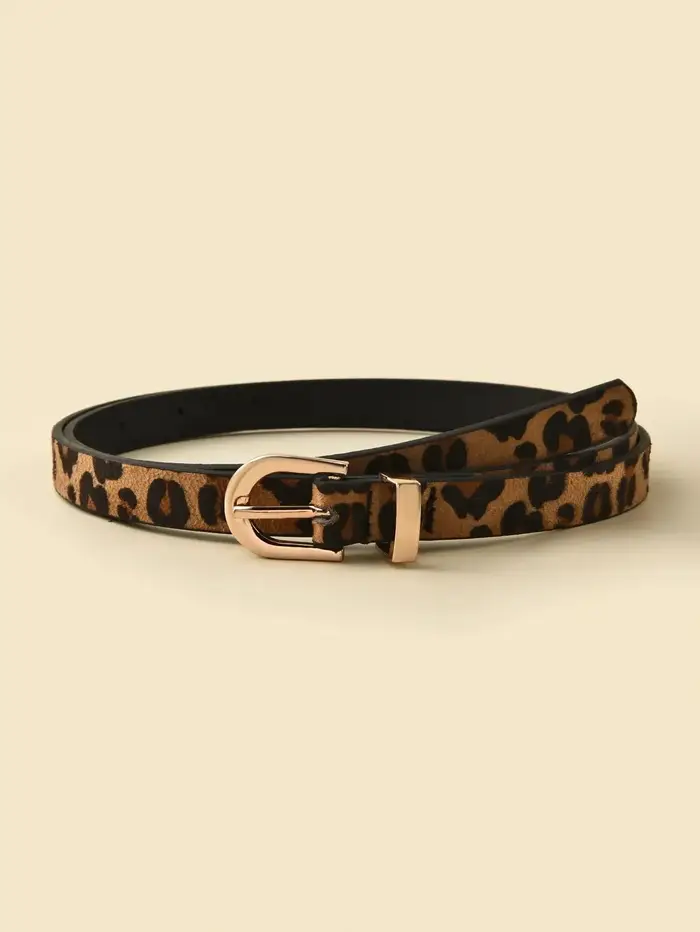 Ceinture fine en PU à imprimé léopard style bohème rétro