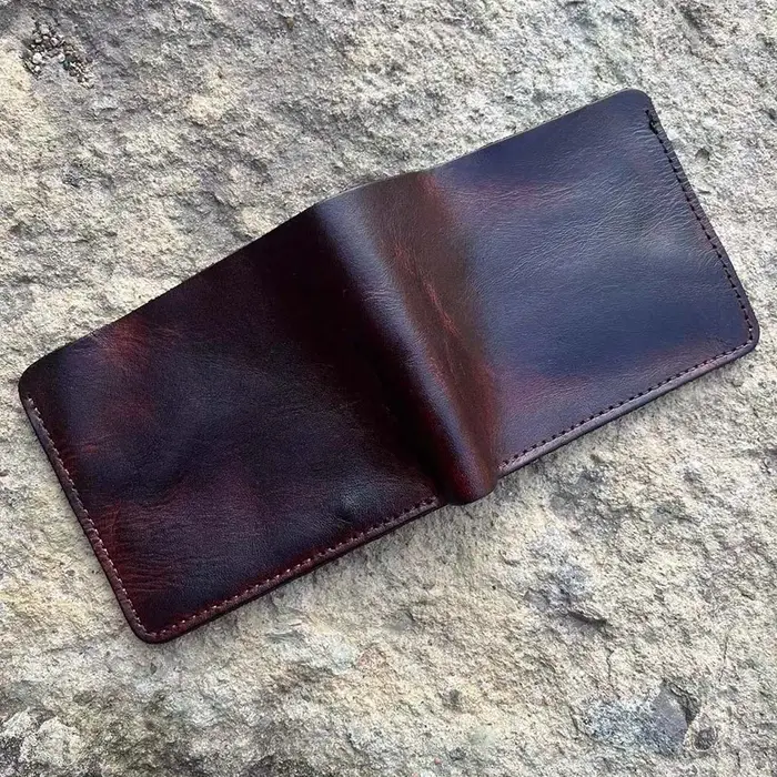 Portefeuille vintage en cuir véritable fait main pour homme, pliable, minimaliste