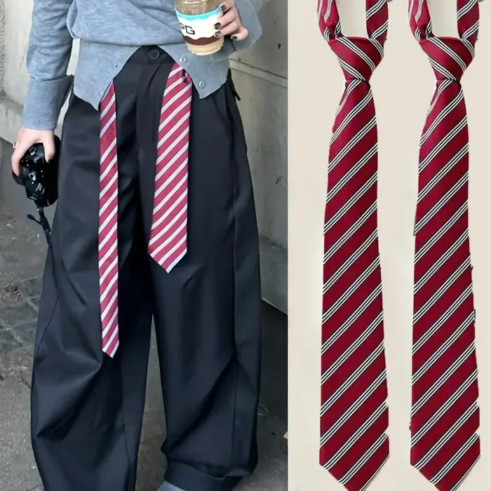 Ceinture de taille décontractée à rayures rouge vin, longue, slim, à carreaux, cravates de personnal