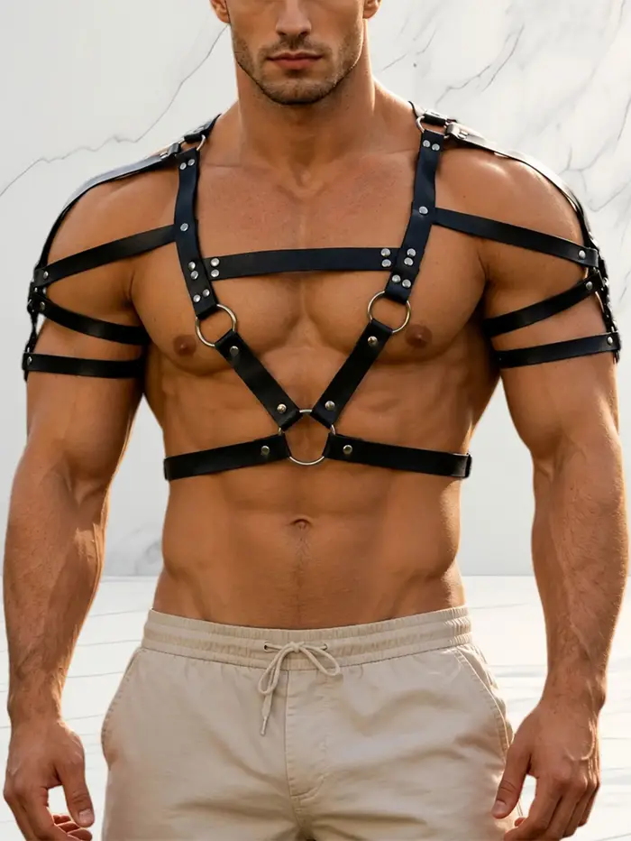 Ceinture en cuir PU noir chic pour homme avec rivets, style gothique punk, sangle de poitrine réglab