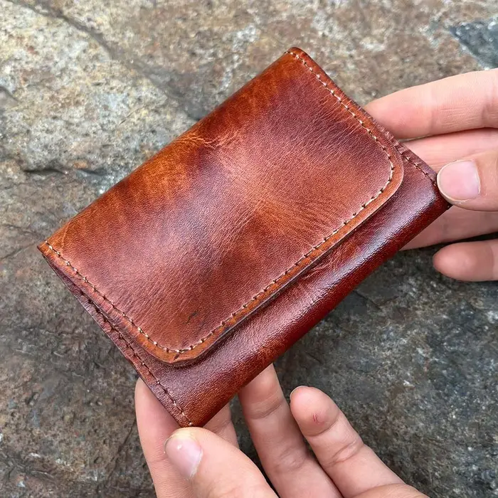 Brepostal-Portefeuille en cuir véritable rétro pour hommes et femmes