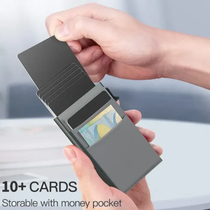 Portefeuille fin pour homme, anti-RFID, porte-cartes intelligent à ouverture automatique, étui à monnaie, petit et compact, porte-cartes d'identité et de banque, pour femme