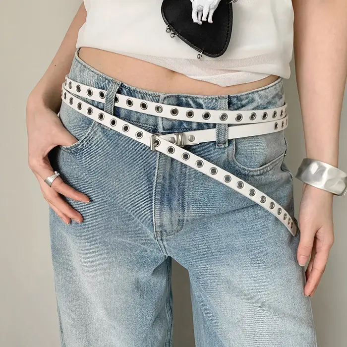 Ceinture en PU à œillets multiples BUYLEMO, style gothique punk, ceinture creuse pour femme